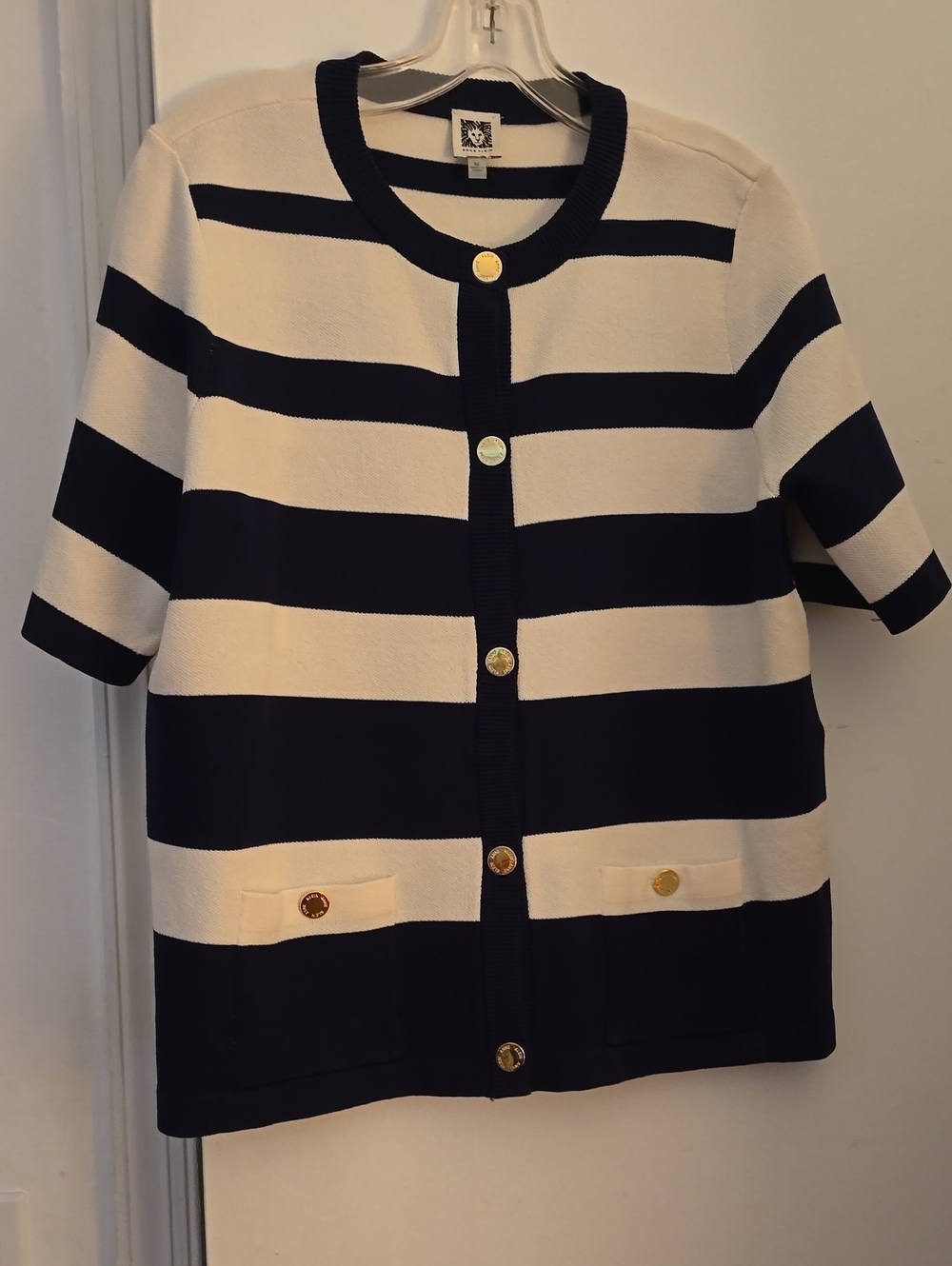 Navy & Cream Striped Button-Front Kids Cardigan